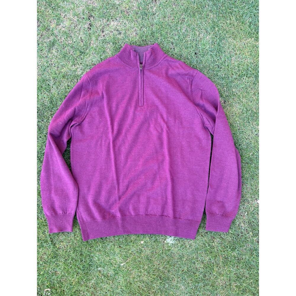 UNTUCKit Mens Large Red 100% Merino Wool Quarter Zip Pullover Sweater EUC KB